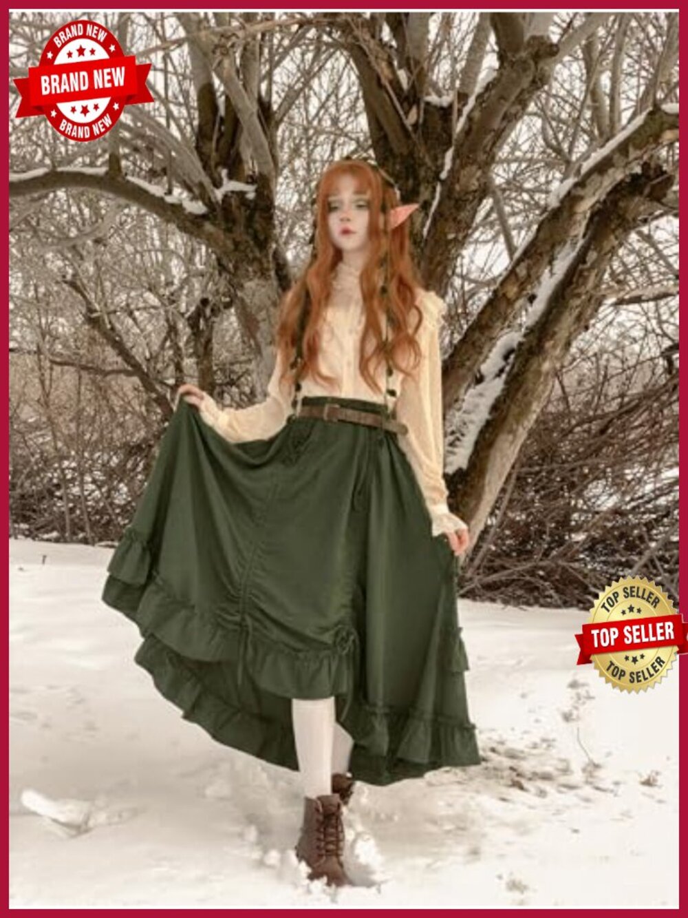 Victorian Steampunk Bustle Skirt High-Low A-Line Renaissance Costume Skirt - Picture 5 of 6